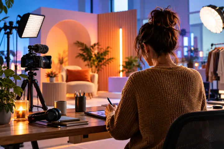 A product in a bright studio with vivid editorial lighting.