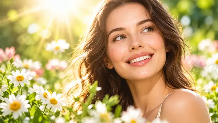 Fresh skincare advertising video cover with flowers and soft daylight.