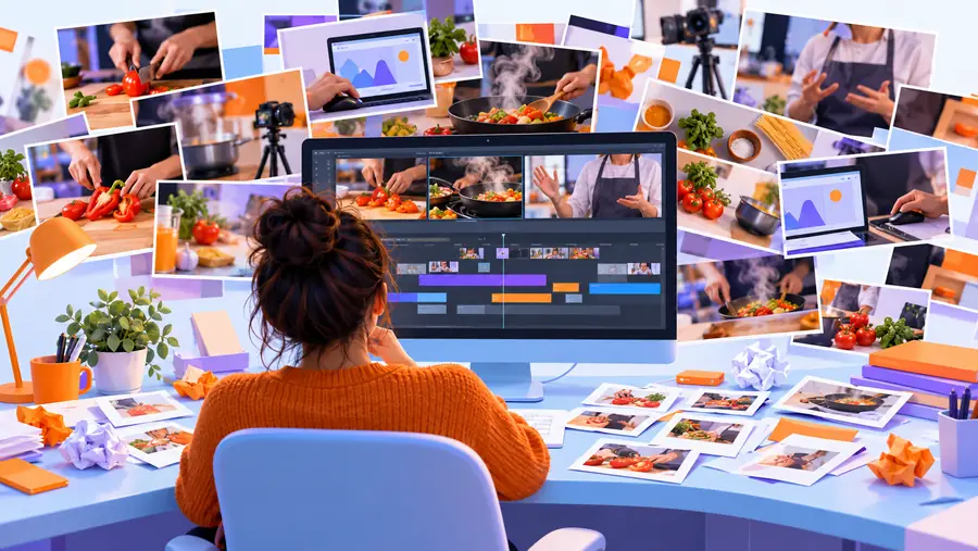 Unstructured video editing workspace with a crowded project