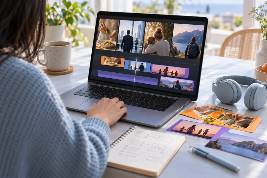 Video editing workspace with an unfinished project